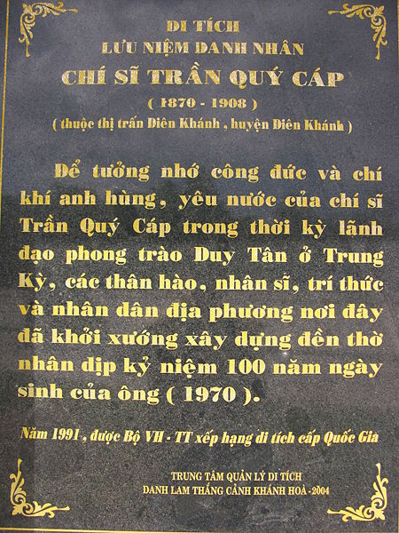 đền thờ Trần Quý Cáp